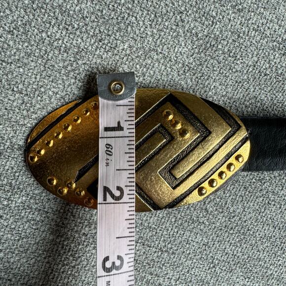 Chico\'s Black Leather Hammered Metal Gold Circle Hook Buckle Belt Sz M/L main image 11
